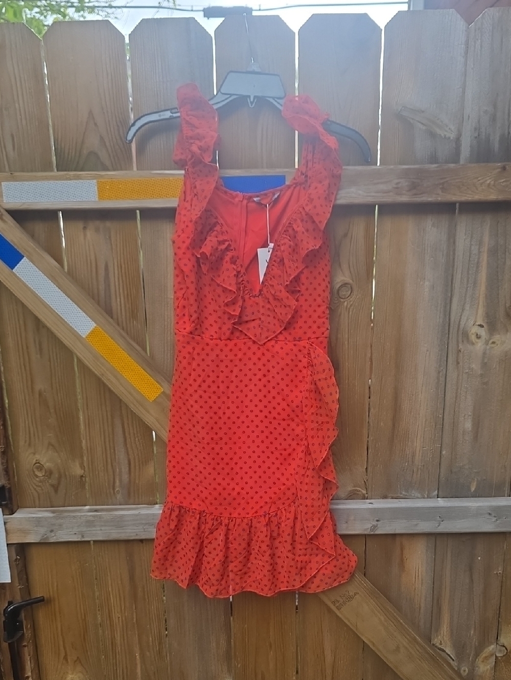 Simple Red Mini Dress with Blue Polka Dots